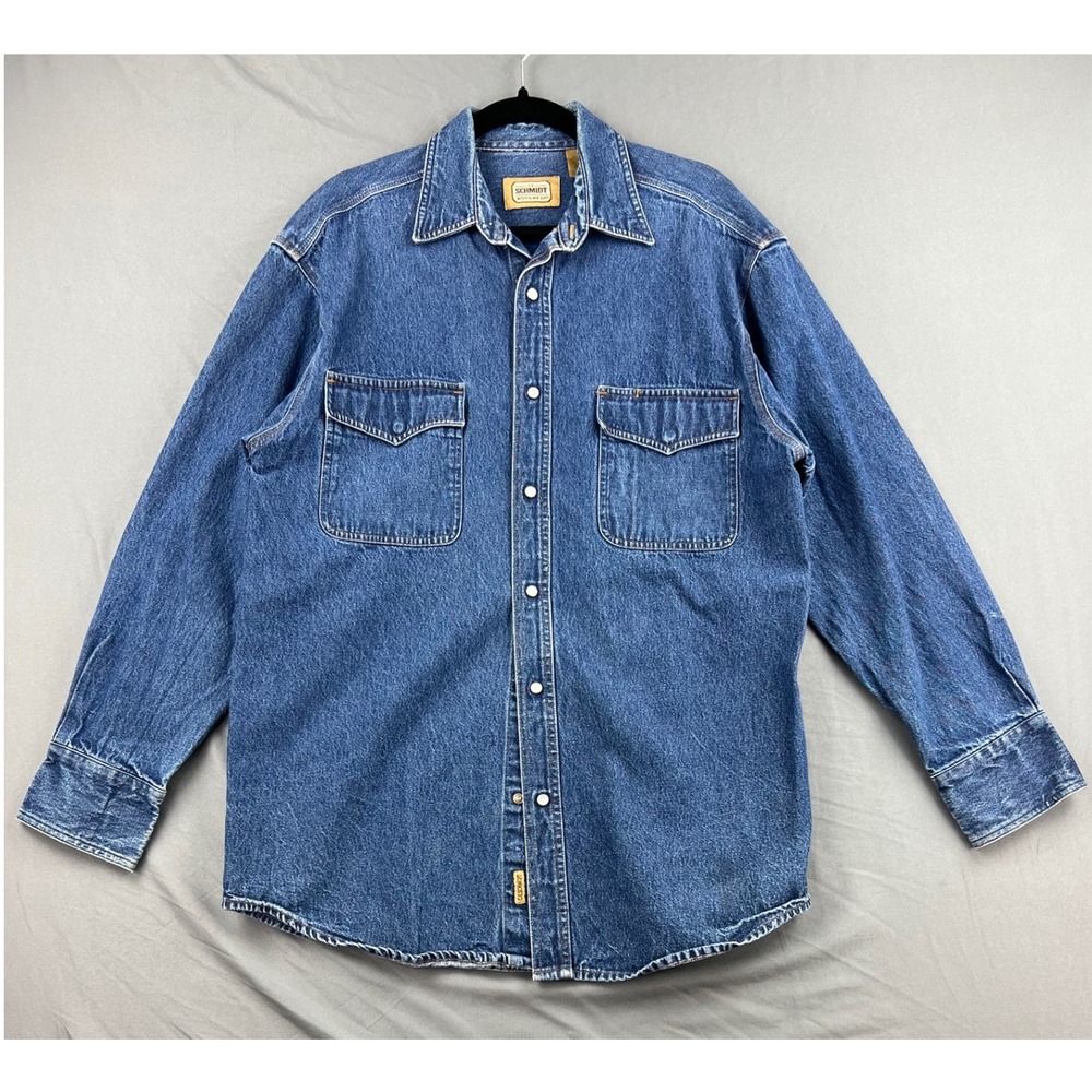 C.E. Schmidt Denim Work Shirt Mens Large Blue Snap Button Cotton Long Sleeve Exc